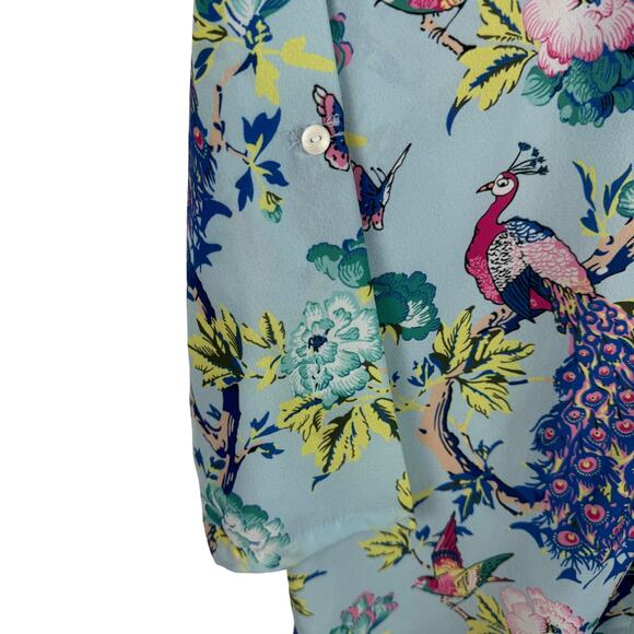 Milan Kiss Womens Floral Peacock Button-Up Blouse Size M Made in Turkey - Picture 7 of 7